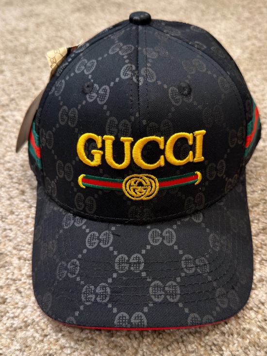 None Other - Black Baseball Cap with Yellow Logo and Green-Red Stripe